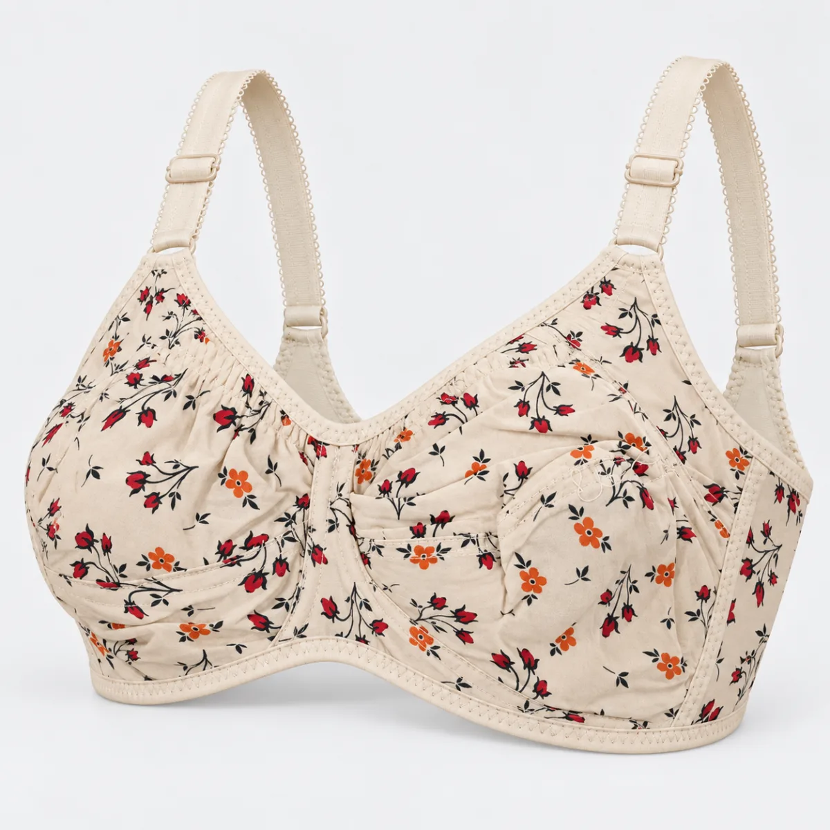 Cotton Floral Bra Cream | Comfortable All Season Wear —