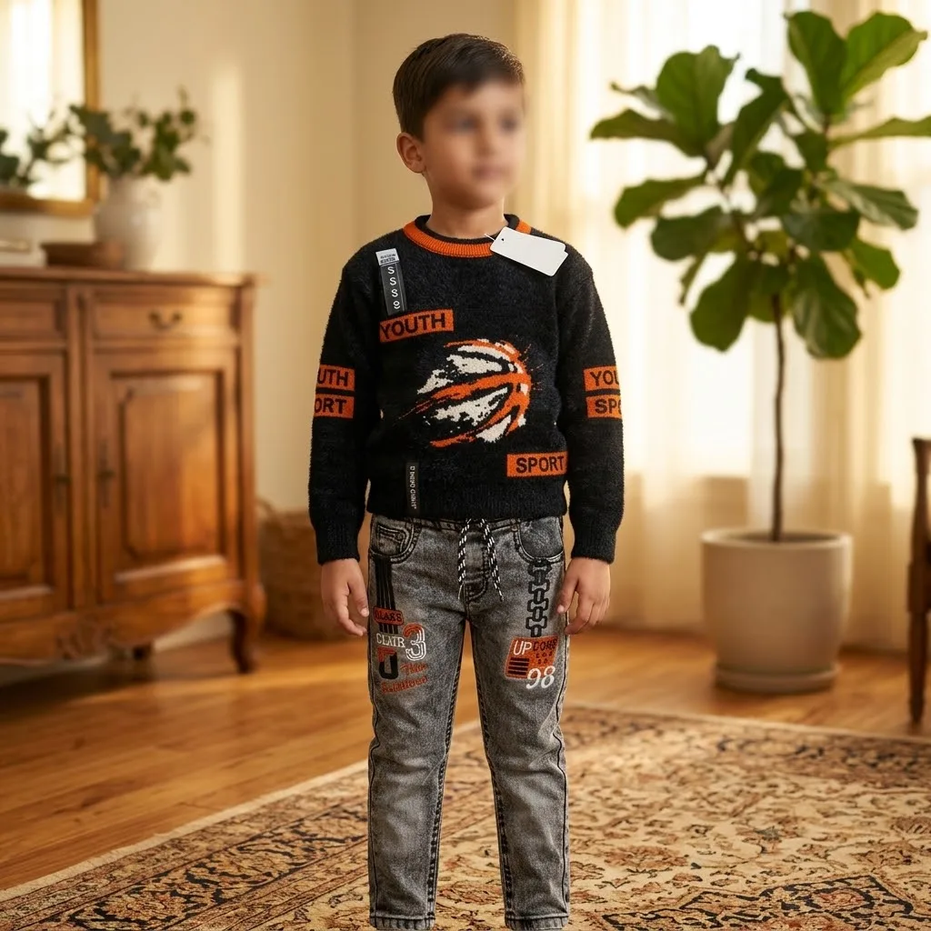 Boys’ 2 Piece Woolen T-Shirt & Jeans Set — 