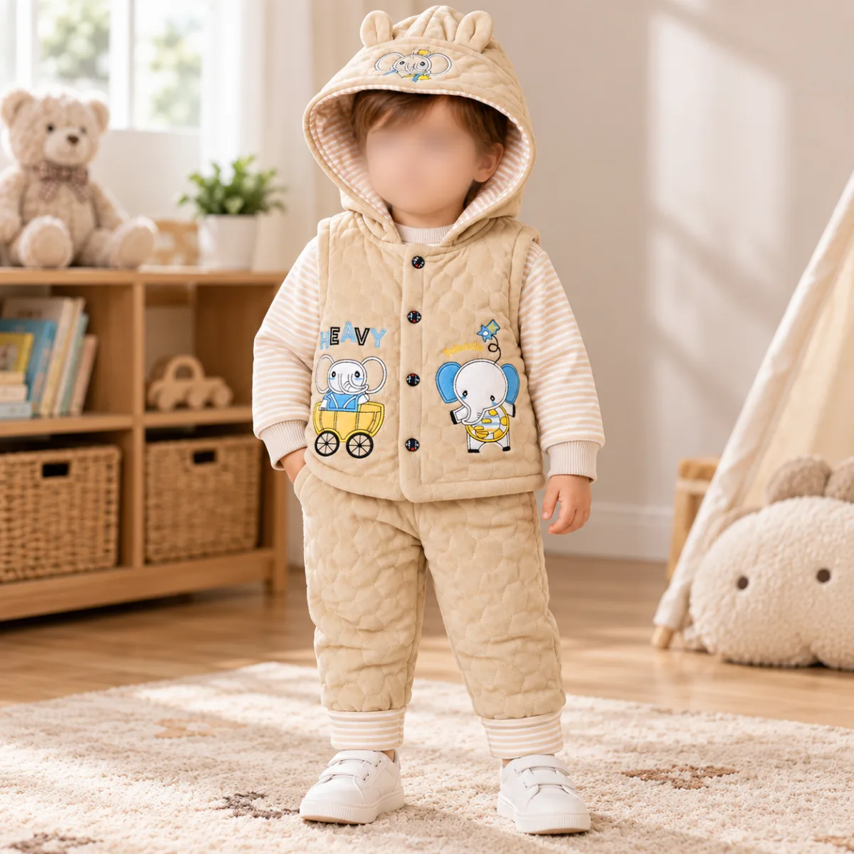 Boys’ 3 Piece Quilted Winter Outfit with Hooded Vest —