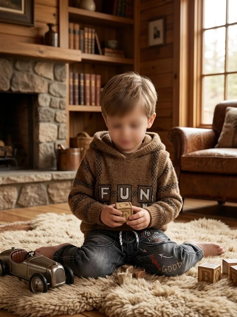 Boys’ 3 Piece Cozy Winter Outfit Set with Striped Sweater, FUN Hooded Vest and Graphic Jeans —