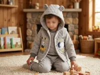 Baby & Toddler Boys’ 3 Piece Quilted Elephant Outfit Set with Striped Top, Hooded Vest and Pants photo 1