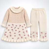 Girls’ 2-Piece Floral Knit Winter Set – Ruffle Dress & Matching Trousers photo 2