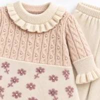 Girls’ 2-Piece Floral Knit Winter Set – Ruffle Dress & Matching Trousers photo 5