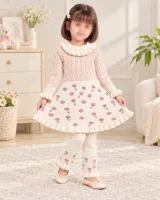 Girls’ 2-Piece Floral Knit Winter Set – Ruffle Dress & Matching Trousers photo 1