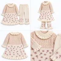 Girls’ 2-Piece Floral Knit Winter Set – Ruffle Dress & Matching Trousers photo 6