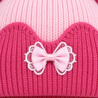 Kids’ Light Pink and Dark Pink Double Pom Pom Bow Hat photo 5